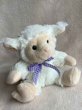 Unbranded Plush Lamb with working Sound Stuffed Animal Purple Gingham Bow